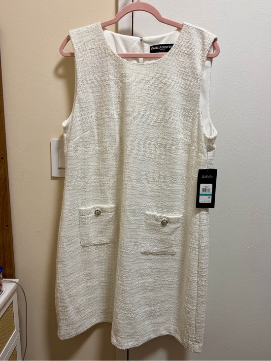 Karl Lagerfeld Dresses & Skirts - Karl Lagerfeld Women's Sleeveless Knit Tweed Ivory Cream Shift Dress Size 16